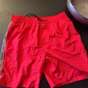 Burberry Red Swim Trunks with Stripe Detail